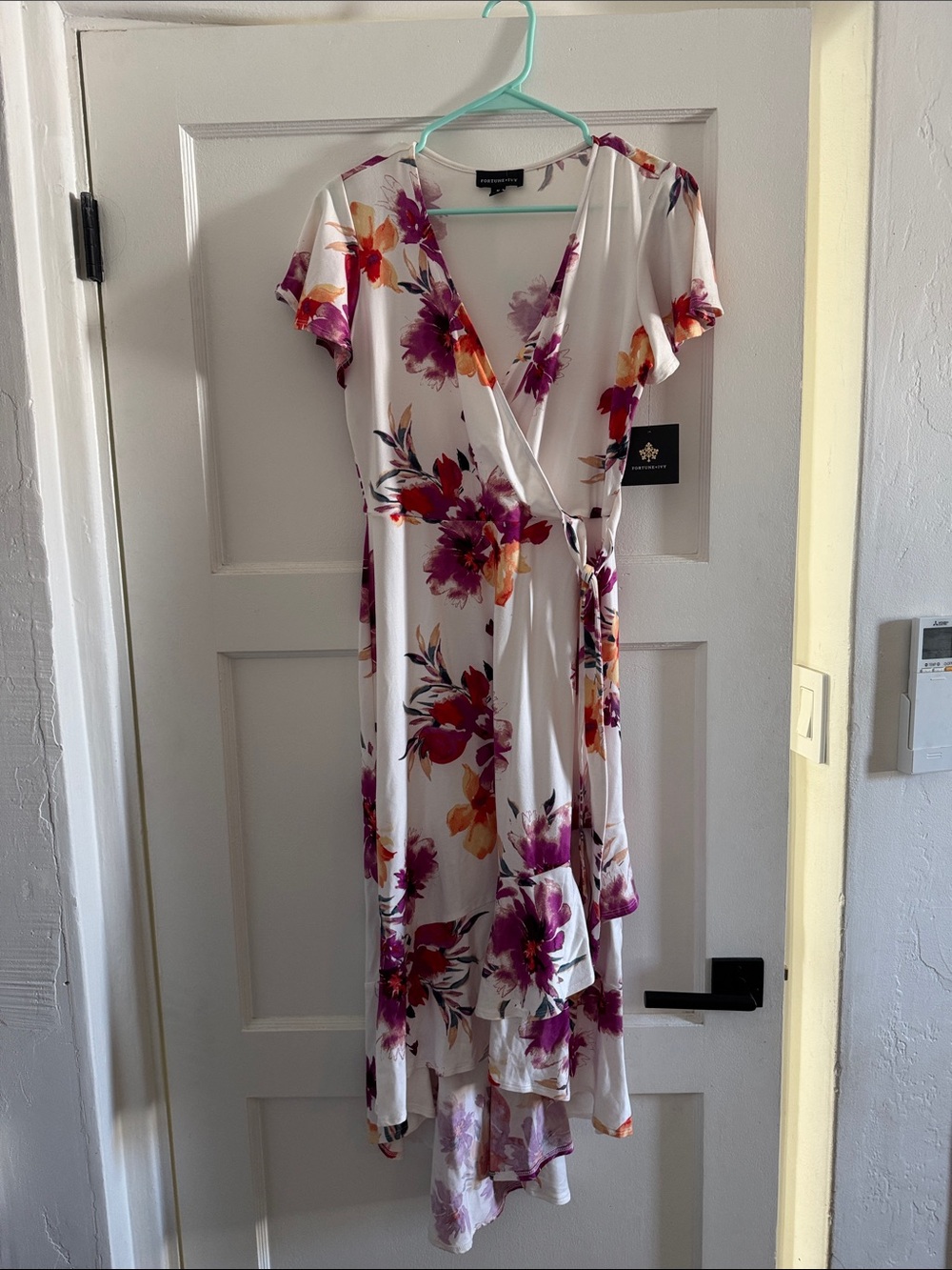 Fortune & Ivy Floral Wrap Maxi Dress - White with Pink & Orange Flowers